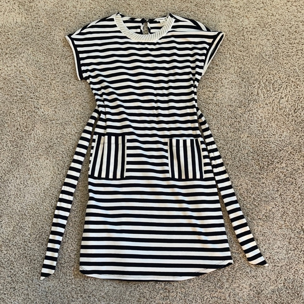 Monteau Girl Black / Off White Stripped Dress